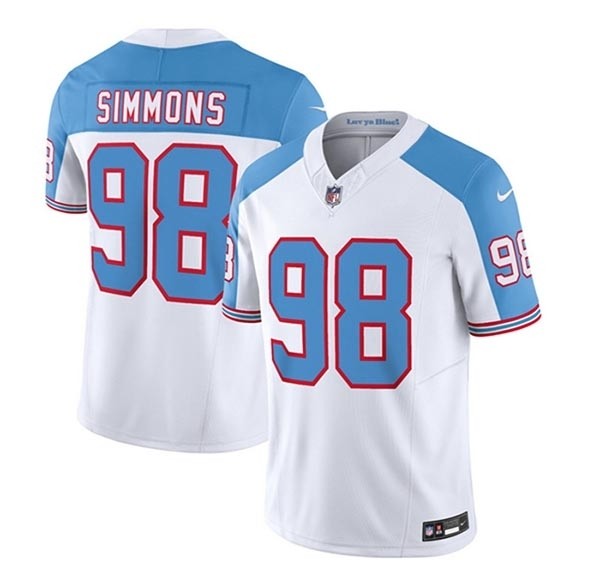 Men's Tennessee Titans #98 Jeffery Simmons White Blue 2023 F.U.S.E. Vapor Limited Throwback Stitched Football Jersey