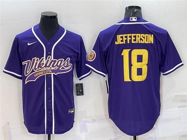 NFL Minnesota Vikings #18 Justin Jefferson Purple-Gold Baseball Cool Base Jersey