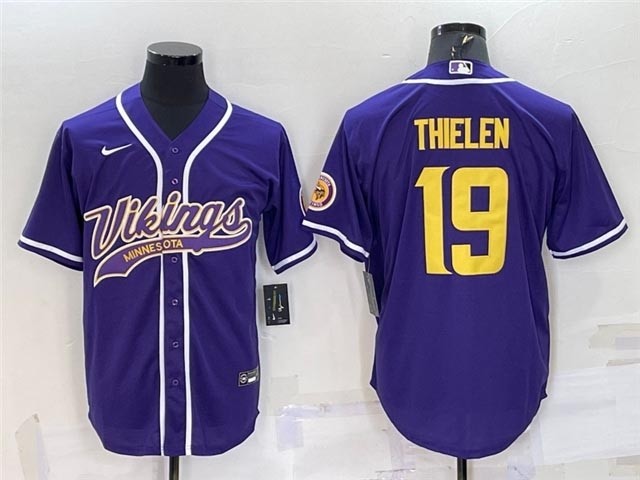 NFL Minnesota Vikings #19 Adam Thielen Purple-Gold Baseball Cool Base Jersey