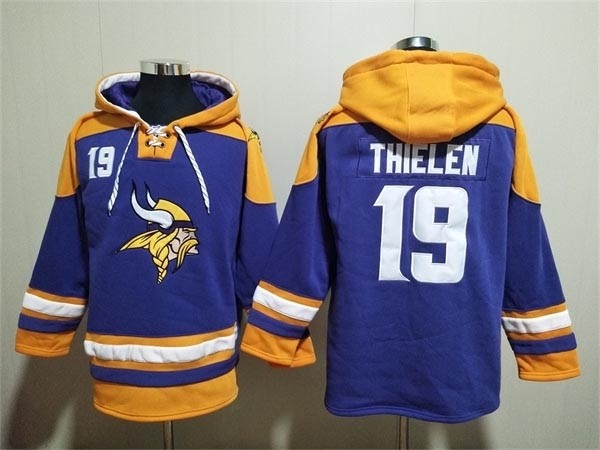 Men's Minnesota Vikings #19 Adam Thielen Purple Yellow Ageless Must-Have Lace-Up Pullover Hoodie