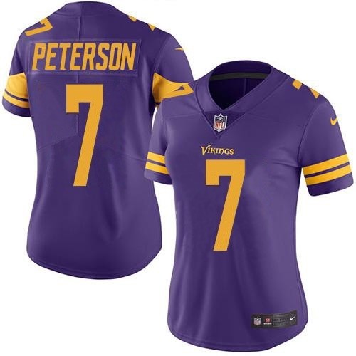 Women's Nike Vikings #7 Patrick Peterson Purple Stitched NFL Limited Rush Jersey