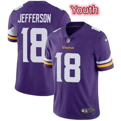 Youth Nike Vikings #18 Justin Jefferson Purple NFL Vapor Untouchable Limited Jersey