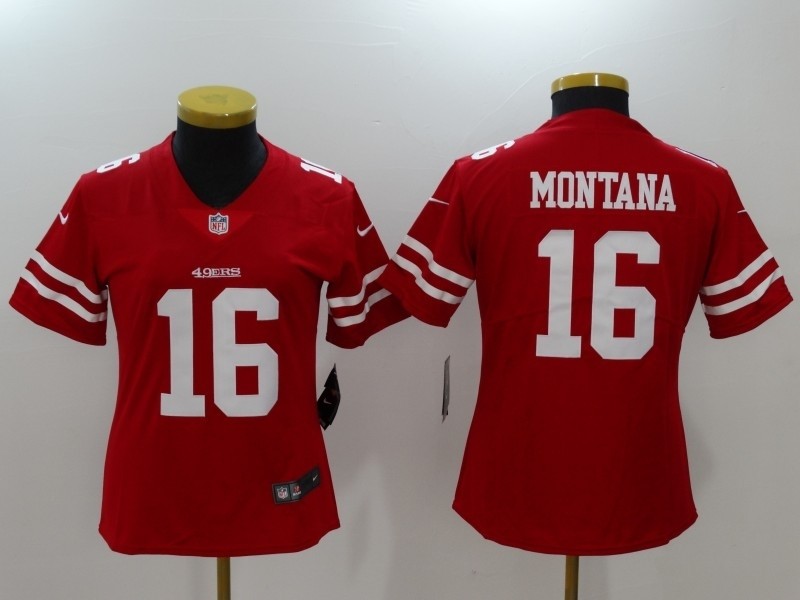 NFL Women 49ers Joe Montana #16 Red Jersey