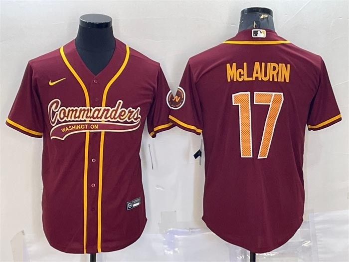 Men's Washington Commanders #17 Terry McLaurin Burgundy With Patch Cool Base Stitched Baseball Jersey