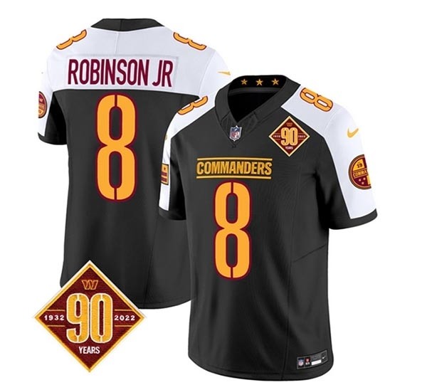 Men's Washington Commanders #8 Brian Robinson Black White 2023 F.U.S.E. 90th AnniversaryVapor Limited Stitched Football Jersey