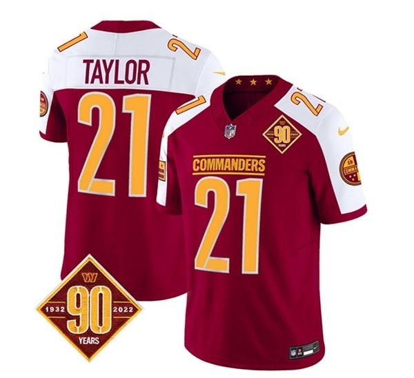 Men's Washington Commanders #21 Sean Taylor Burgundy White 2023 F.U.S.E. 90th Anniversary Vapor Limited Stitched Football Jersey