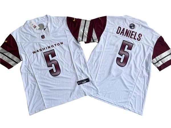 Men's Washington Commanders #5 Jayden Daniels White Vapor F.U.S.E. Limited Jersey