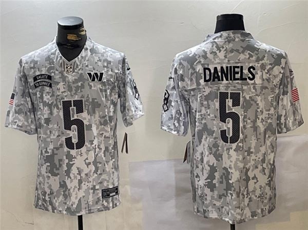 Men's Washington Commanders #5 Jayden Daniels Arctic Camo 2024 Salute To Service Limited Jersey