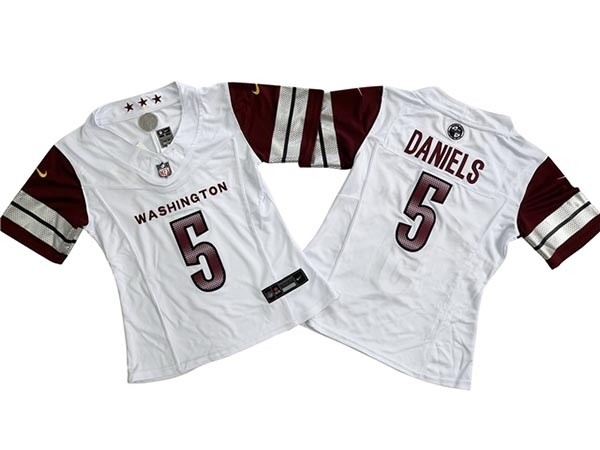 Women's Washington Commanders #5 Jayden Daniels White Vapor F.U.S.E. Limited Jersey