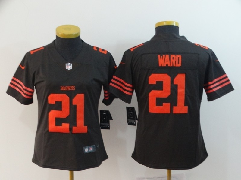 NFL Women Browns Ward #21 brown Rush Limited Jersey