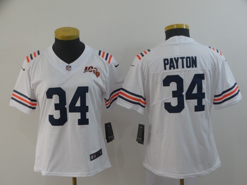 NFL Women Bears Walter Payton #34 white 100th Jersey