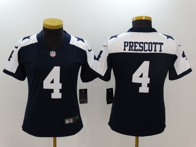 NFL Women Dallas Cowboys Dak Prescott #4 blue Thanksgiving Jersey