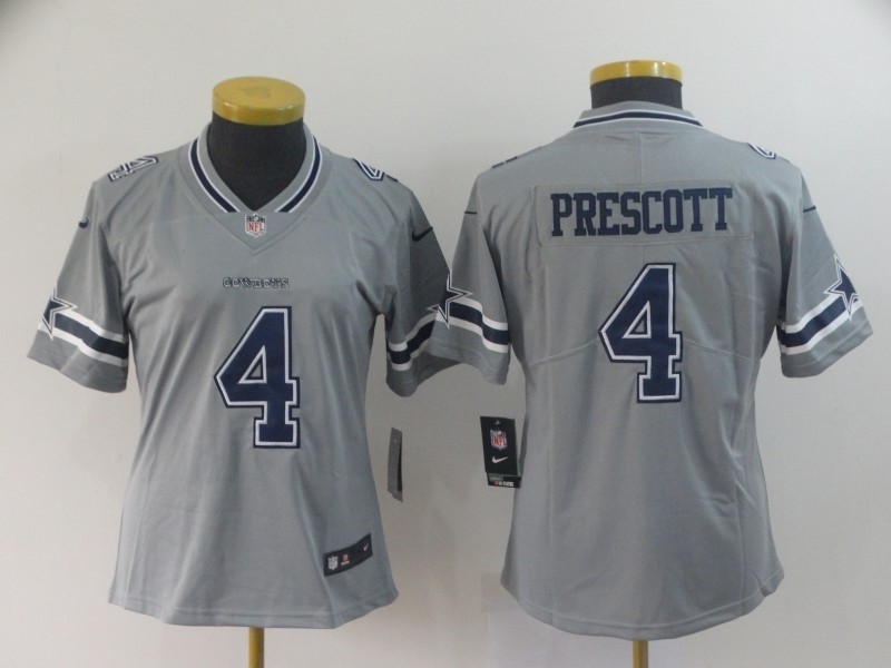 NFL Women Dallas Cowboys Dak Prescott #4 Grey Inverted Legend Jersey