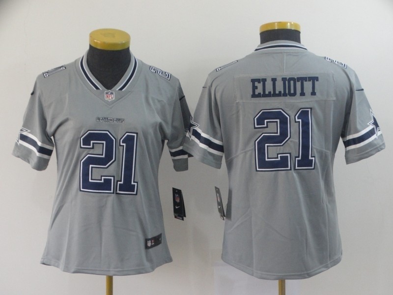 NFL Women Dallas Cowboys Ezekiel Elliott #21 Grey Inverted Legend Jersey