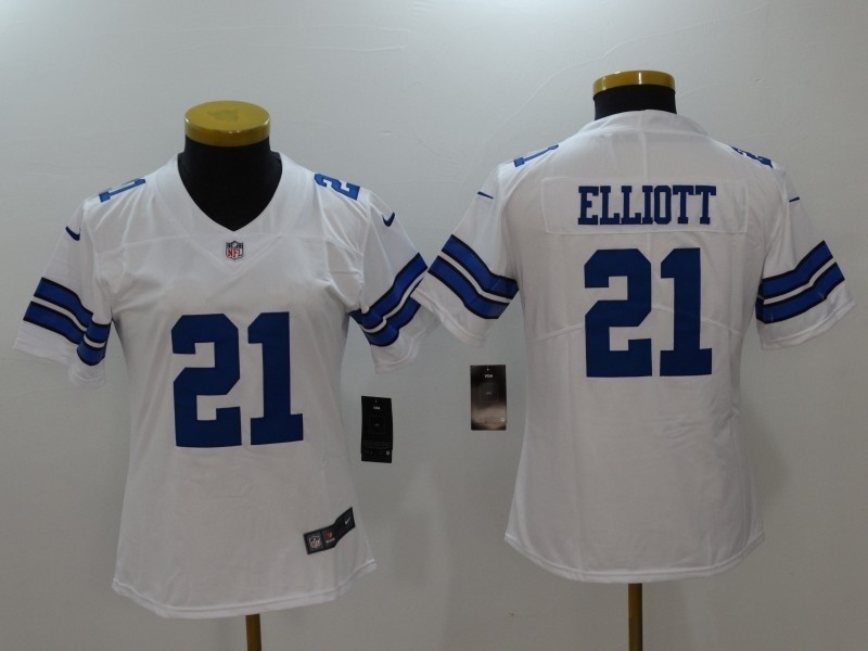 NFL Women Dallas Cowboys Ezekiel Elliott #21 White Jersey