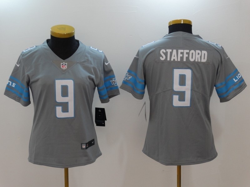 NFL Women Detroit Lions Stafford #9 Grey Jersey