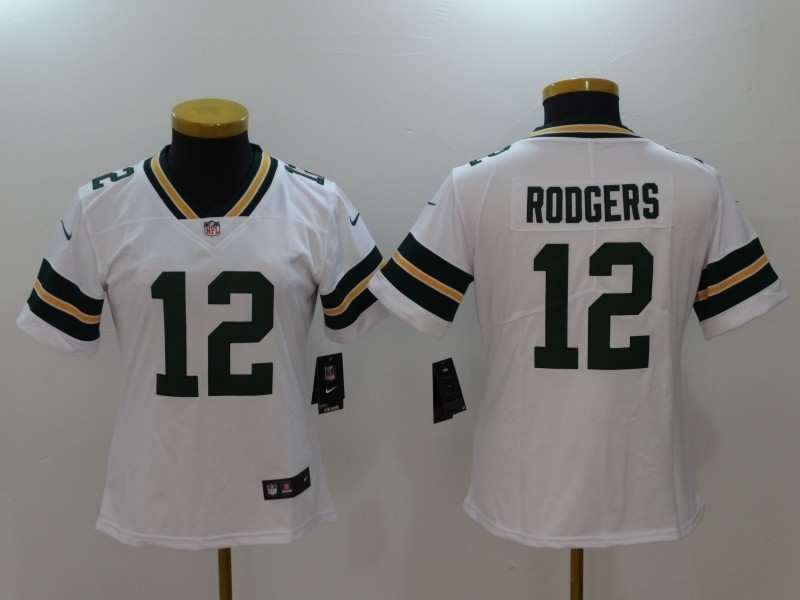 NFL Women Green Bay Packers Rodgers #12 White Jersey