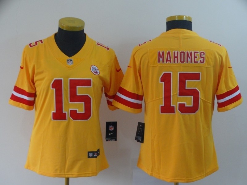 NFL Women Chiefs Mahomes #15 Gold Inverted Legend Jersey