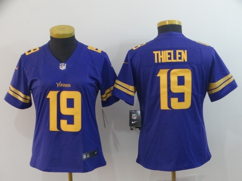 NFL Women Minnesota Vikings Adam Thielen #19 purple Gold number Jersey