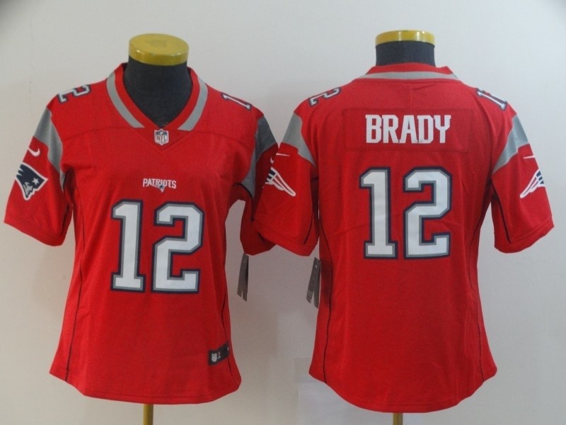 NFL Women New England Patriots Tom Brady #12 Red with grey Jersey