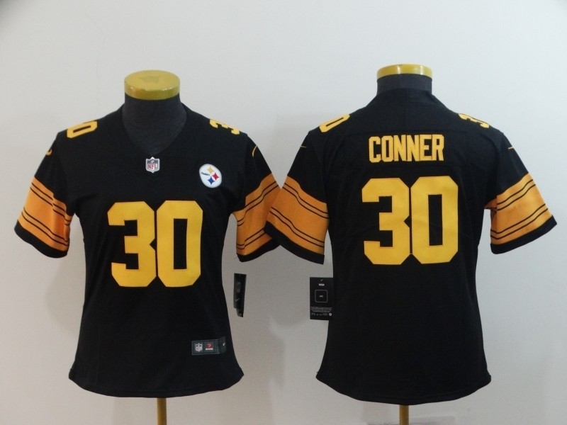 NFL Women Steelers Conner #30 black yellow number Jersey