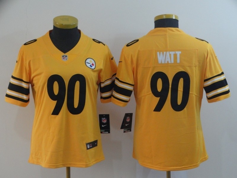 NFL Women Steelers Watt #90 Gold Inverted Legend Jersey