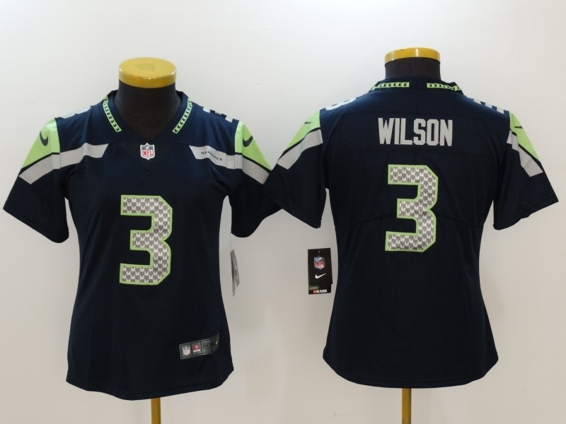 NFL Women Seattle Seahawks Russell Wilson #3 blue Jersey