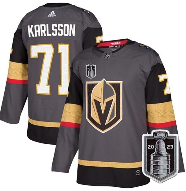 Men's Vegas Golden Knights #71 William Karlsson Gray 2023 Stanley Cup Final Stitched Jersey