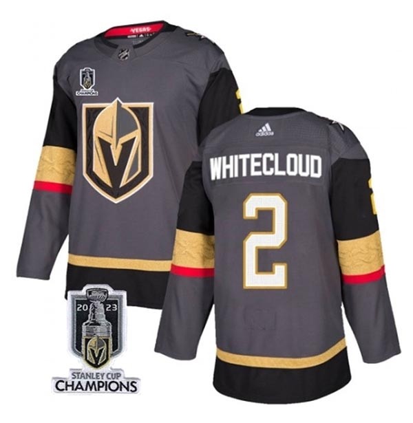 Men's Vegas Golden Knights #2 Zach Whitecloud Grey 2023 Stanley Cup Champions Stitched Jersey