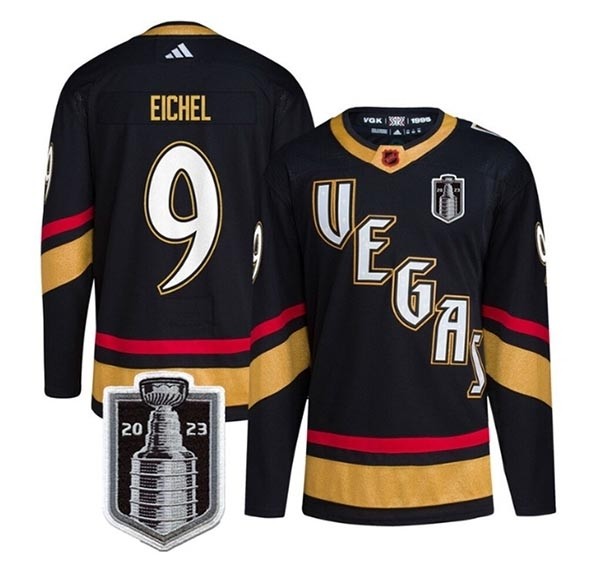 Men's Vegas Golden Knights #9 Jack Eichel Black 2023 Stanley Cup Final Reverse Retro Stitched Jersey