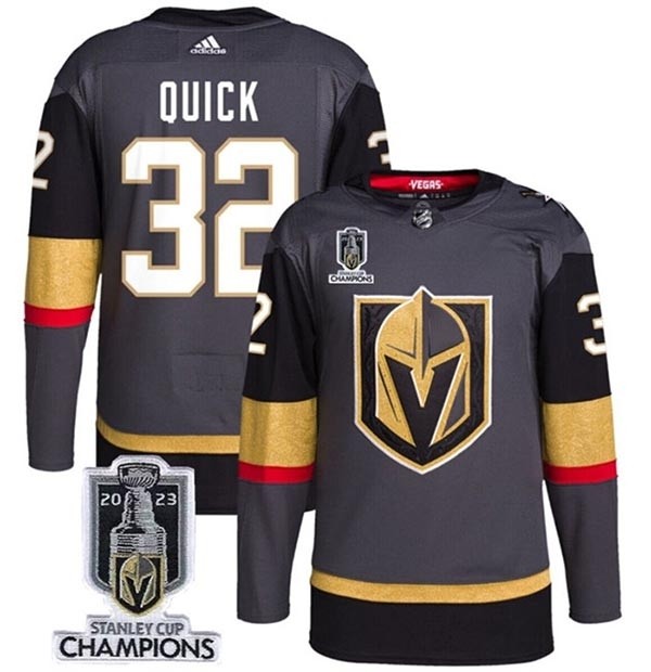 Men's Vegas Golden Knights #32 Jonathan Quick Grey 2023 Stanley Cup Champions Stitched Jersey