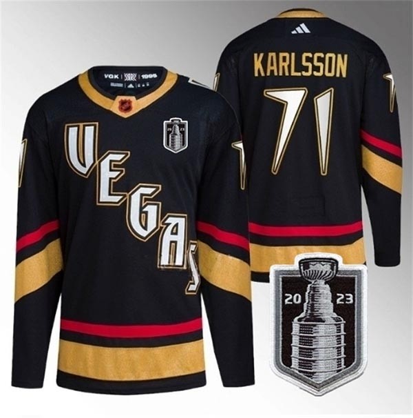 Men's Vegas Golden Knights #71 William Karlsson Black 2023 Stanley Cup Final Reverse Retro Stitched Jersey