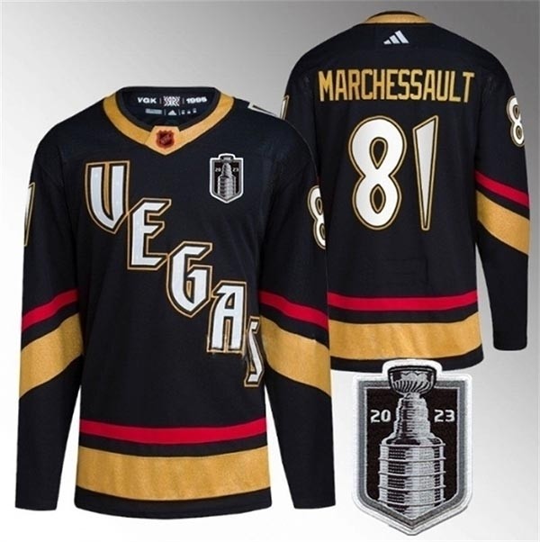 Men's Vegas Golden Knights #81 Jonathan Marchessault Black 2023 Stanley Cup Final Reverse Retro Stitched Jersey