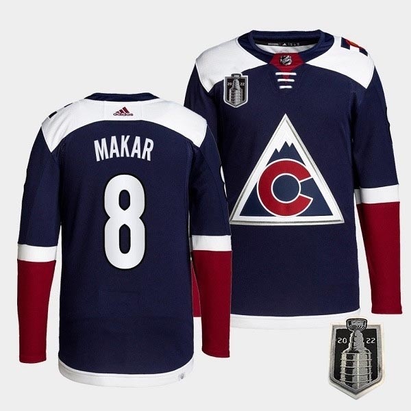 Men's Colorado Avalanche #8 Cale Makar Navy 2022 Stanley Cup Final Patch Stitched Jersey