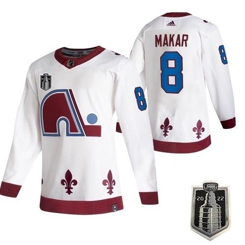 Men's Colorado Avalanche #8 Cale Makar White 2022 Stanley Cup Final Patch Reverse Retro Stitched Jersey