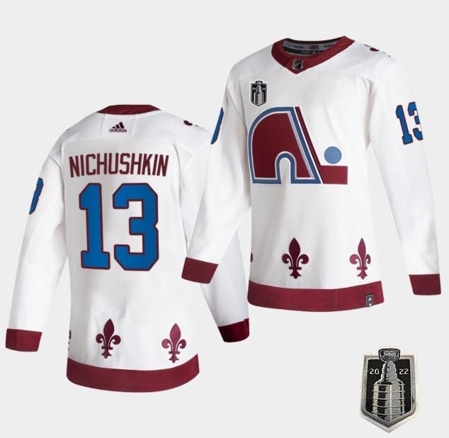 Men's Colorado Avalanche #13 Valeri Nichushkin White 2022 Stanley Cup Final Patch Reverse Retro Stitched Jersey