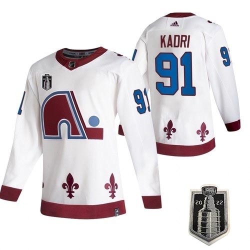 Men's Colorado Avalanche #91 Nazem Kadri White 2022 Stanley Cup Final Patch Reverse Retro Stitched Jersey