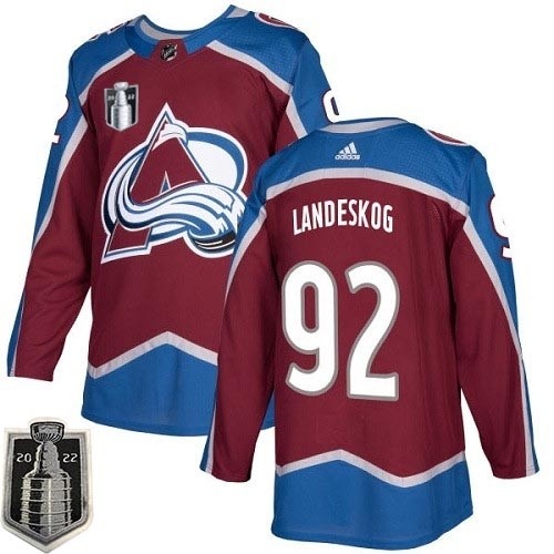 Men's Colorado Avalanche #92 Gabriel Landeskog 2022 Burgundy Stanley Cup Final Patch Stitched Jersey