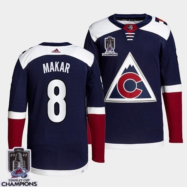 Men's Colorado Avalanche #8 Cale Makar 2022 Navy Stanley Cup Champions Patch Stitched Jersey