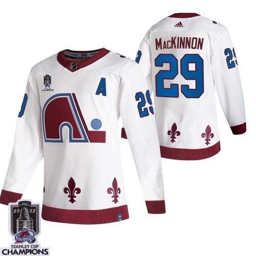 Men's Colorado Avalanche #29 Nathan MacKinnon 2022 White Stanley Cup Champions Patch Reverse Retro Stitched Jersey