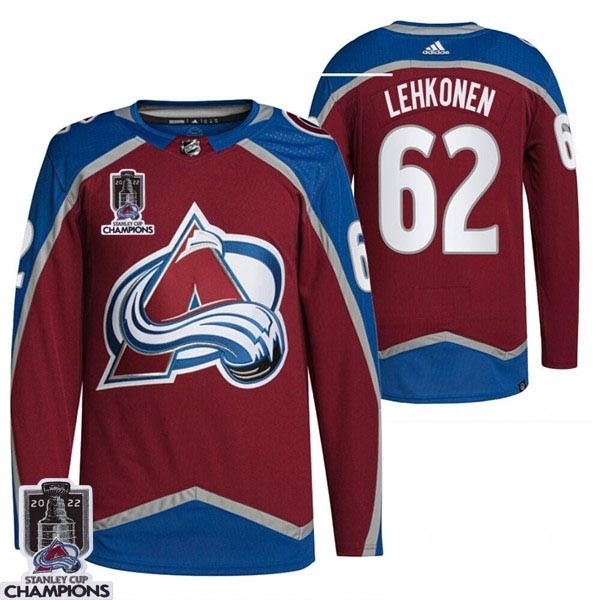 Men's Colorado Avalanche #62 Artturi Lehkonen 2022 Burgundy Stanley Cup Champions Patch Stitched Jersey