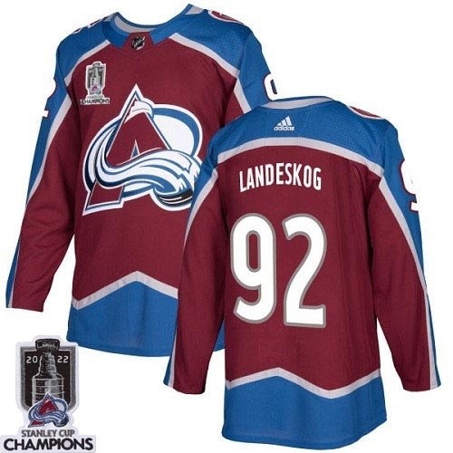 Men's Colorado Avalanche #92 Gabriel Landeskog 2022 Burgundy Stanley Cup Champions Patch Stitched Jersey