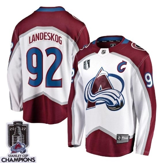 Men's Colorado Avalanche #92 Gabriel Landeskog White 2022 Stanley Cup Final Patch Stitched Jersey