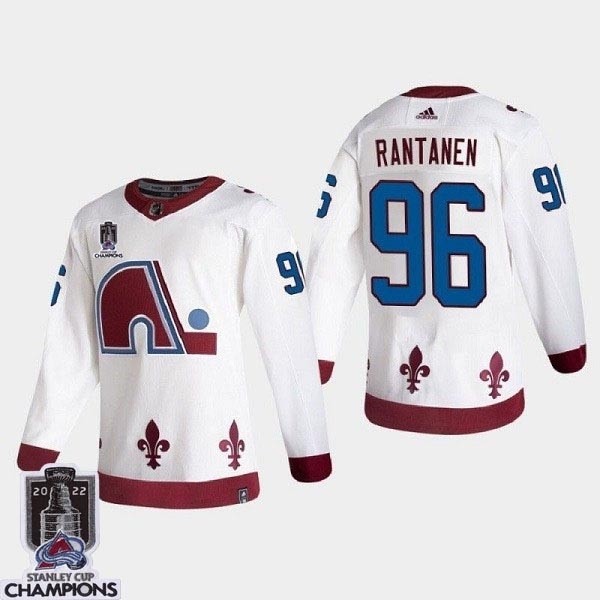 Men's Colorado Avalanche #96 Mikko Rantanen 2022 White Stanley Cup Champions Patch Reverse Retro Stitched Jersey