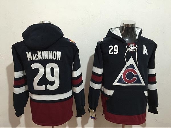 NHL Colorado Avalanche #29 Nathan MacKinnon Navy All Stitched Hooded Sweatshirt