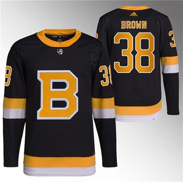 Men's Boston Bruins #38 Patrick Brown Black Home Adidas Stitched Jersey