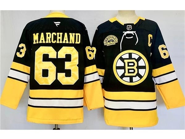 Men's Boston Bruins #63 Brad Marchand 2024 Black Alternate 100th Anniversary Jersey