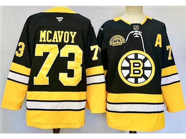 Men's Boston Bruins #73 Charlie McAvoy 2024 Black Alternate 100th Anniversary Jersey