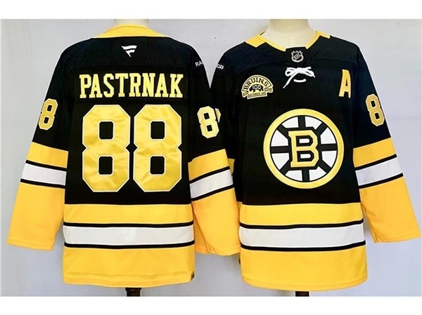 Men's Boston Bruins #88 David Pastrnak 2024 Black Alternate 100th Anniversary Jersey