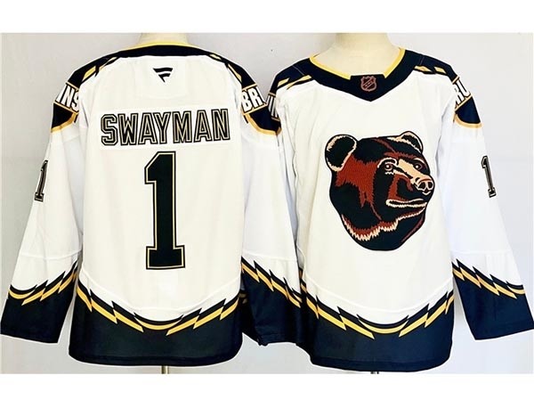 Men's Boston Bruins #1 Jeremy Swayman White Reverse Retro 2024-25 Jersey